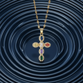 French Cross Pendant Necklace - Color: Golden Zirconium