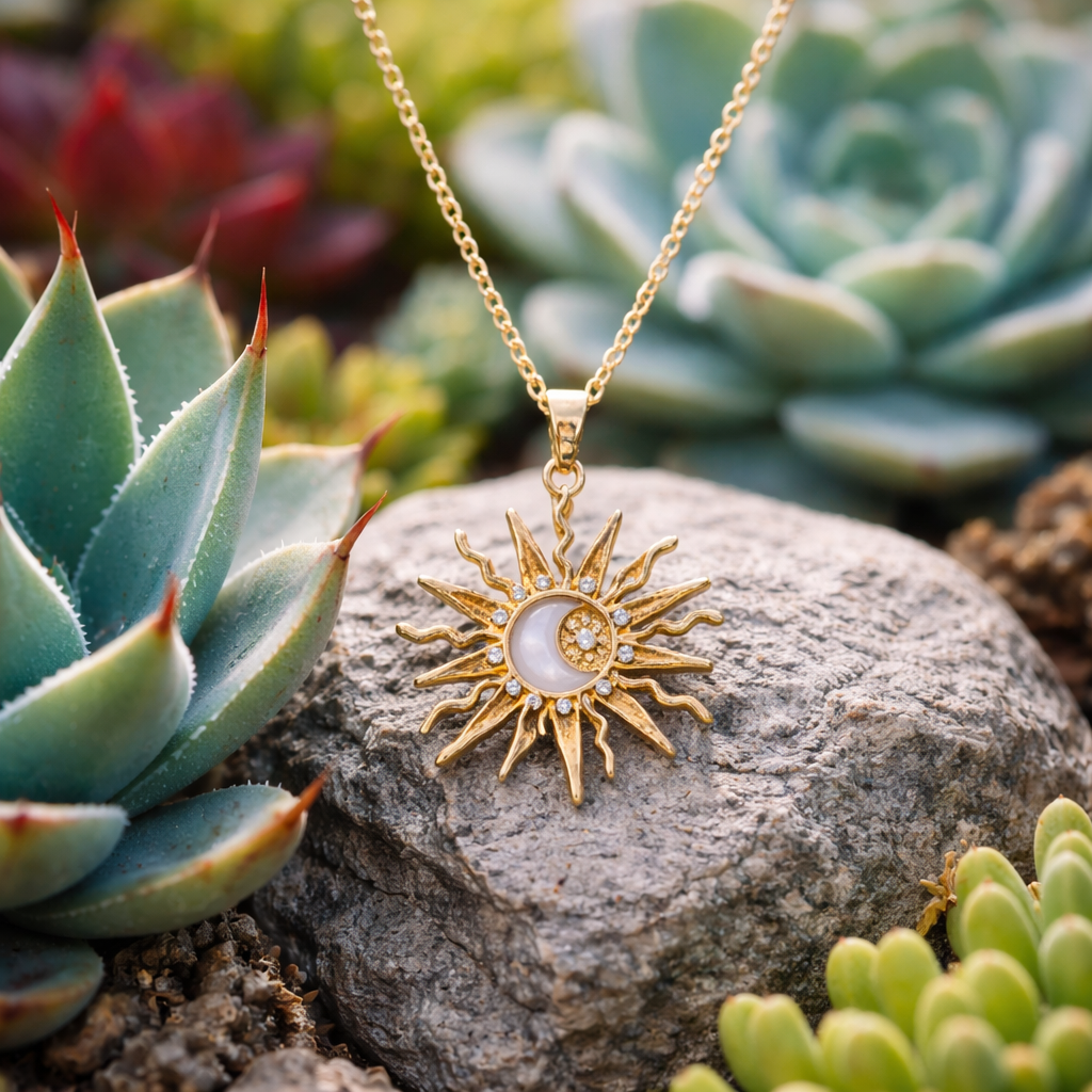 Rhinestone Sunburst Necklace in Zinc Alloy - Color: Golden