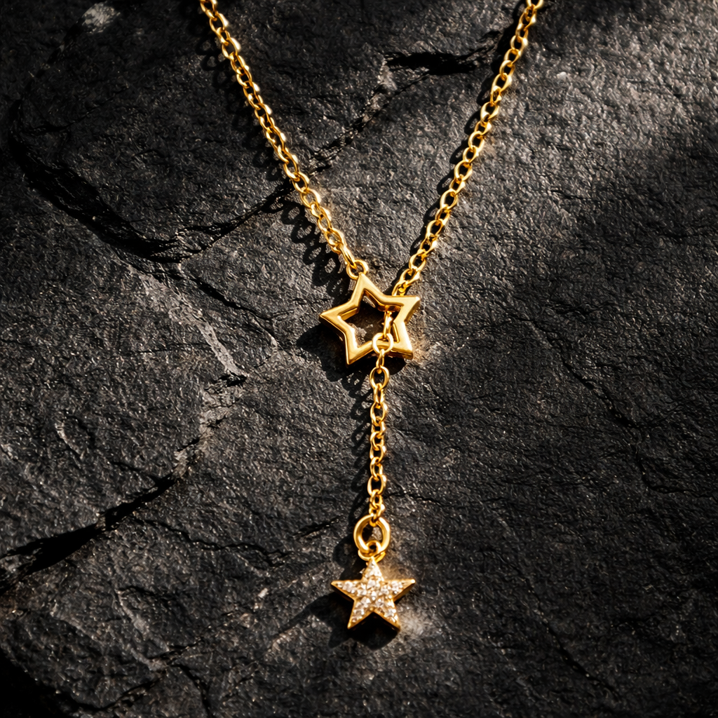 Fashionable Y-Shaped Star Pendant Necklace - Color: Golden