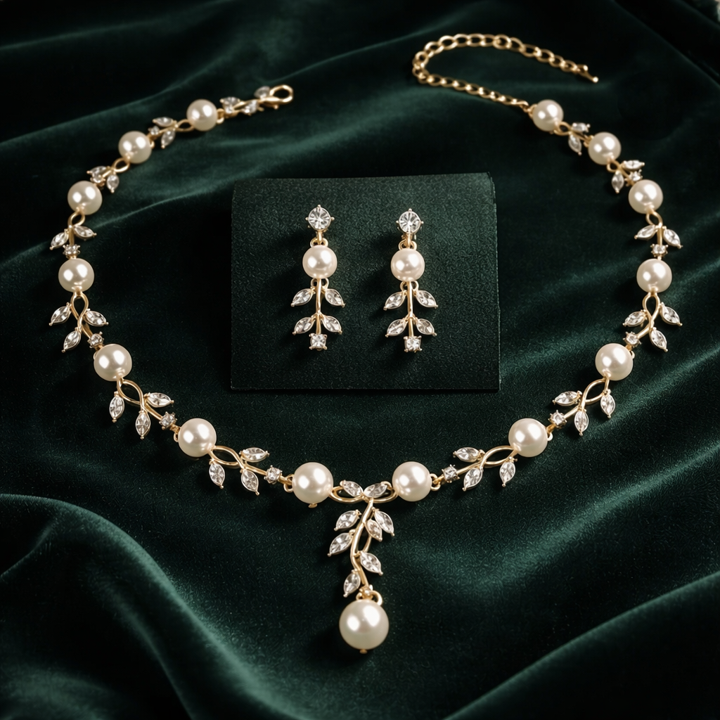 Stylish Leaf Pendant Necklace and Earrings Set - Color: Golden-shining