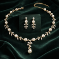 Stylish Leaf Pendant Necklace and Earrings Set - Color: Golden-shining