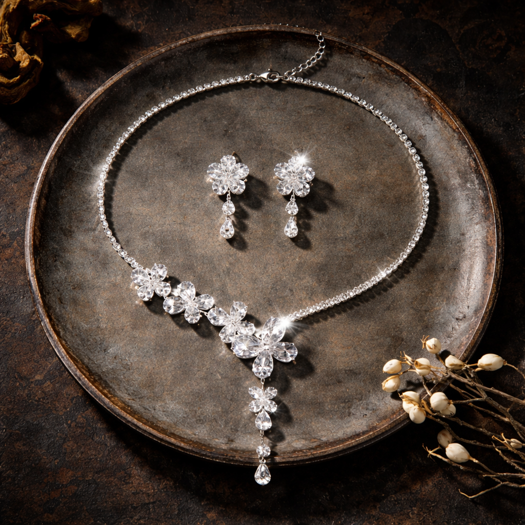 Set of Elegant And Trendy Necklace And Earrings - Color: Silvery