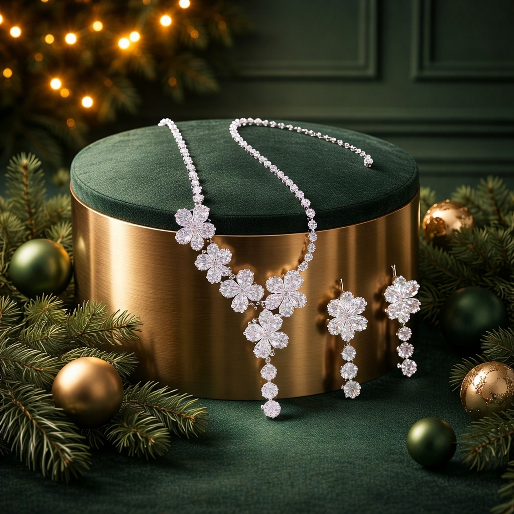 Set of Elegant And Trendy Necklace And Earrings - Color: Silvery