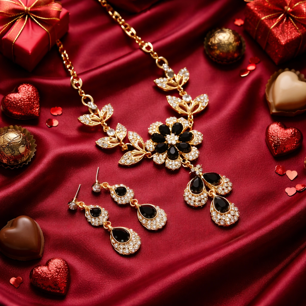 Stunning Floral Jewelry Set for Women with Necklace and Pendant Earrings