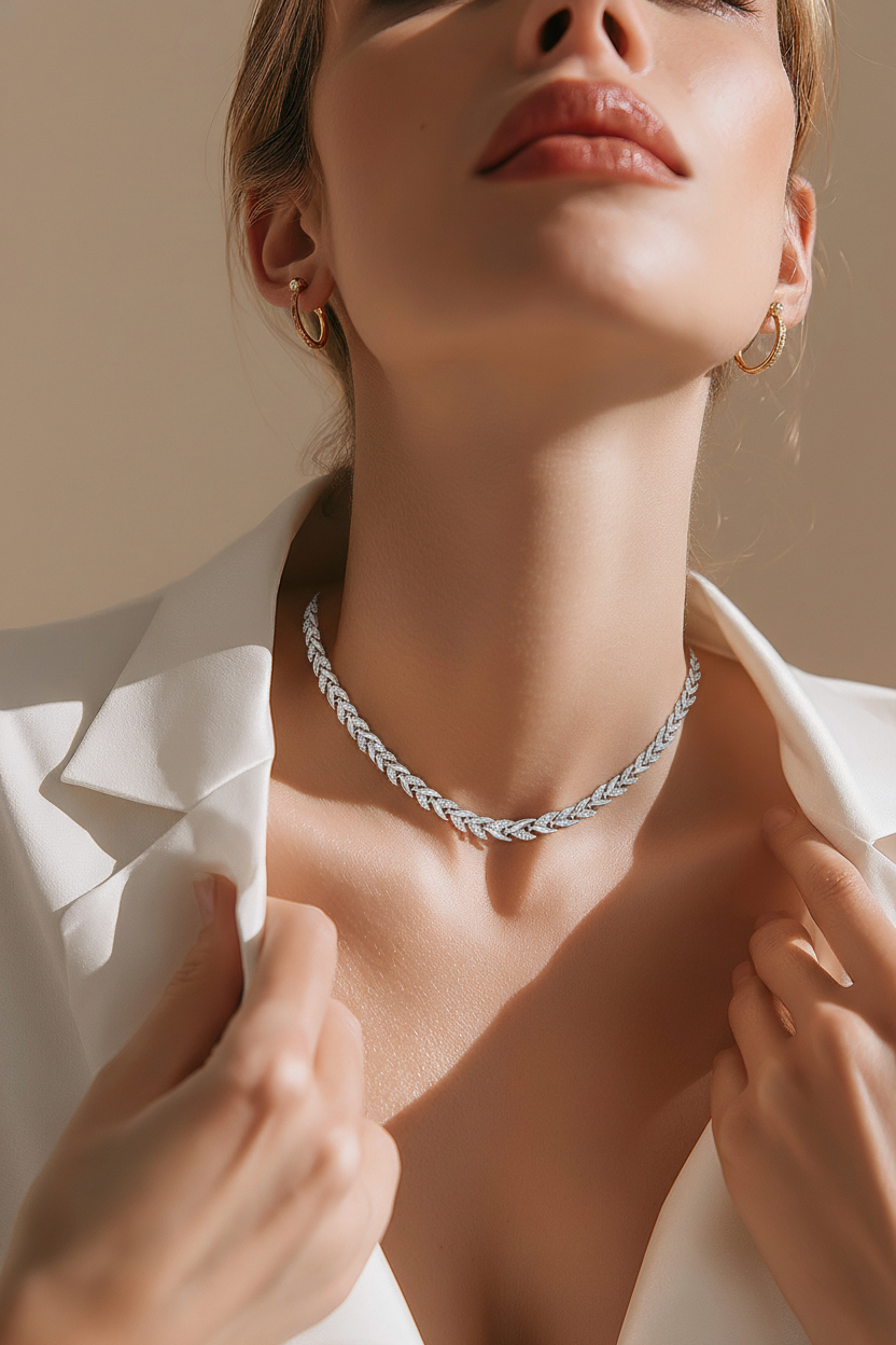 Light Luxury Mermaid Jewelry Set for Women with Glass Rhinestones, Including 1 Bracelet and 1 Necklace