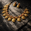 Red Mango Design Necklace Featuring Lakshmi and Peacock Motifs, with Earrings  Traditional tone