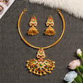 Hasli-Style Choker with Multicolor Pendant and Matching Earrings