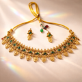 Traditional Green Mango Lakshmi Coin Choker Set with Earrings