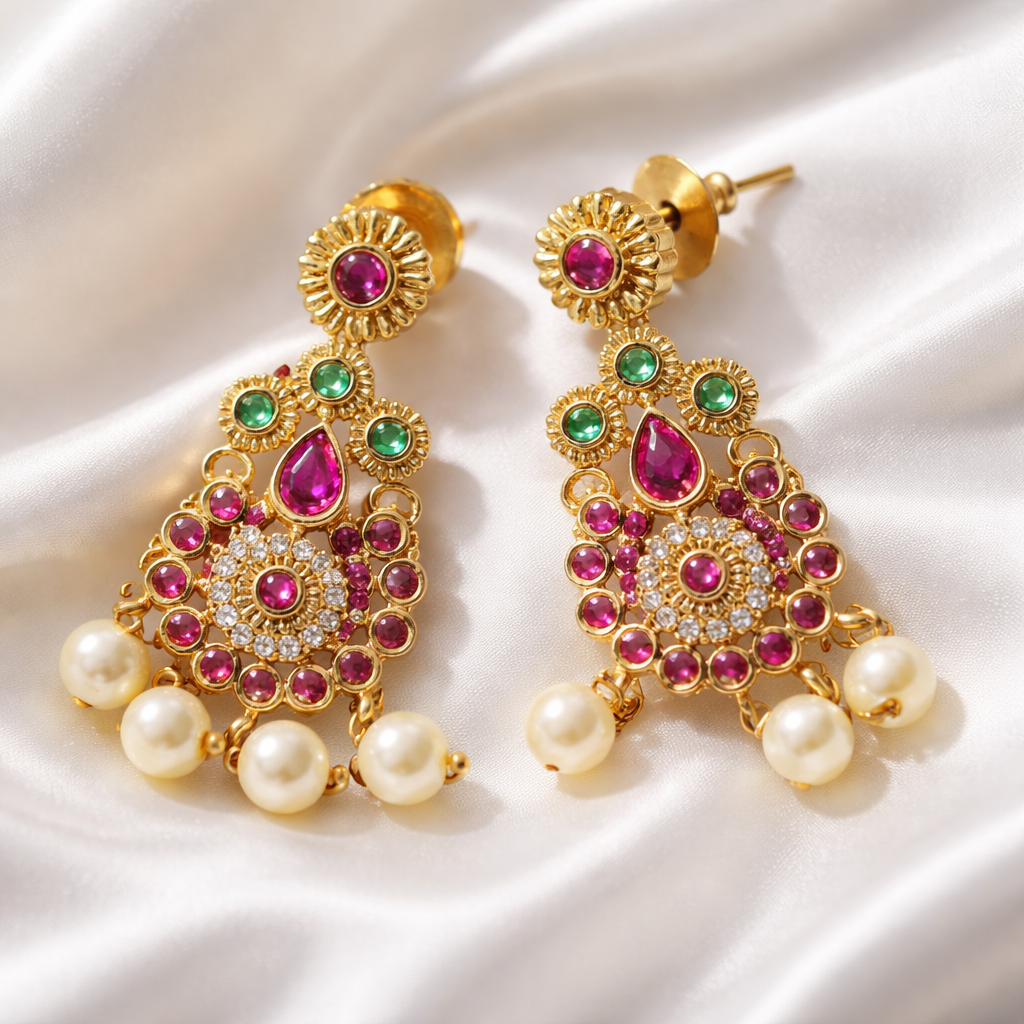 Traditional AD Stone  Gold Tone Necklace & Earrings Set