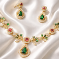 Gold Floral AD Stone Necklace & Earring Set