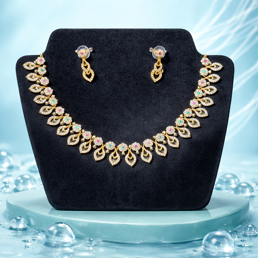 Floral Jewelry Set for Women with Necklace and Pendant Earrings