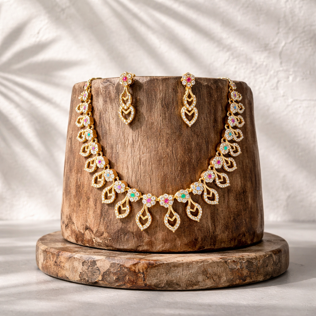 Floral Jewelry Set for Women with Necklace and Pendant Earrings