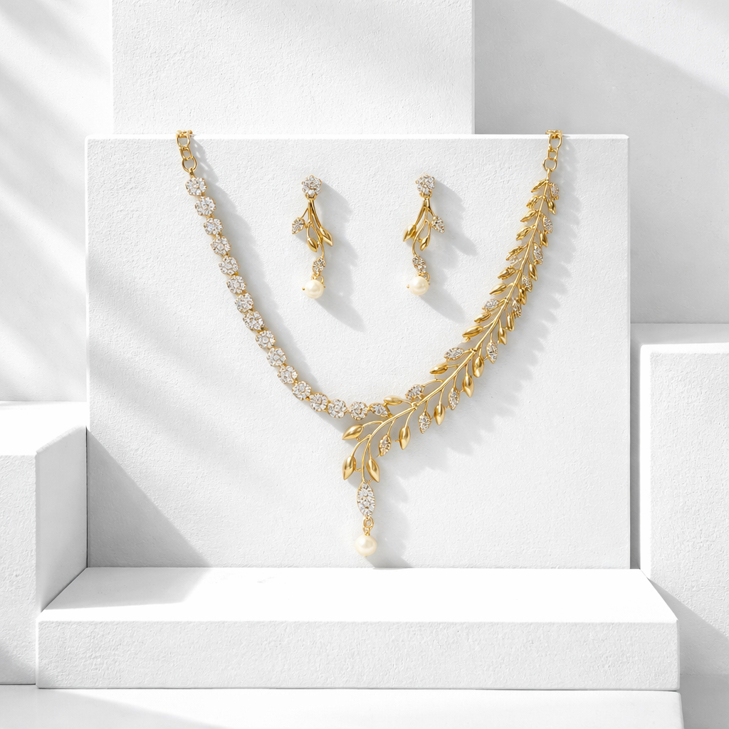 Party Wear White color AD stones Imitation Necklace and Earrings