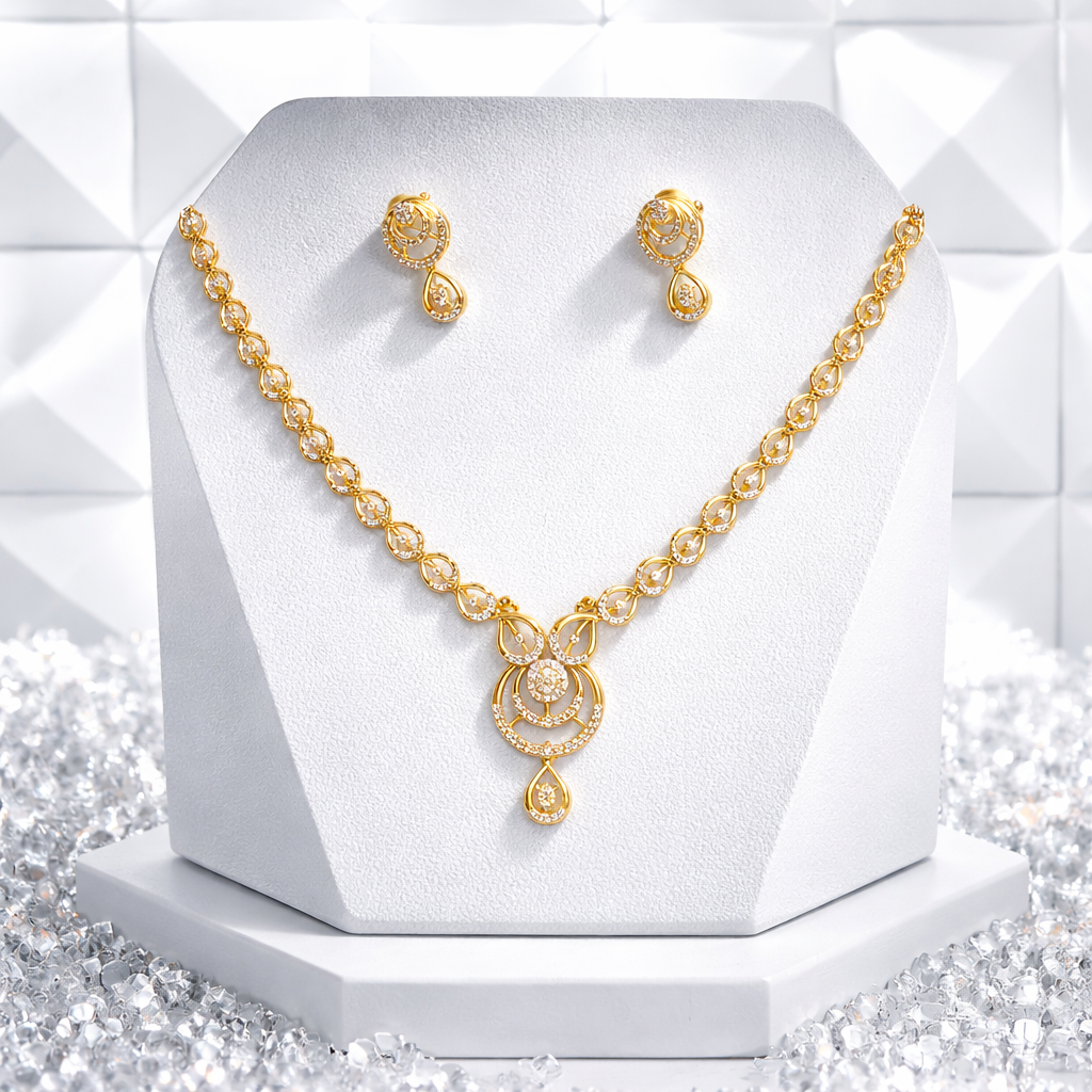 White color AD Stone Imitation Necklace and Earrings