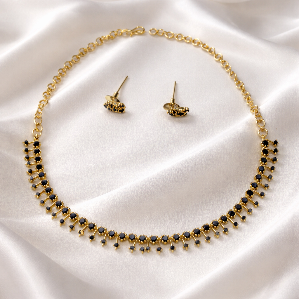 Black sparkling AD Stone Necklace and earrings