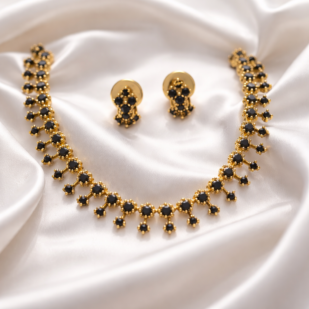 Black sparkling AD Stone Necklace and earrings