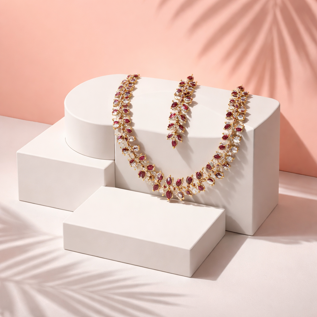 Beautiful AD stone necklace with Earrings