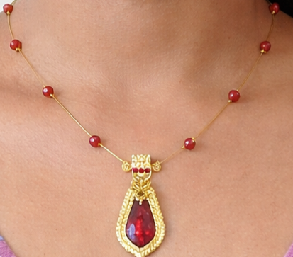 Handmade Beaded Chain Necklace with Nagapadam Pendant