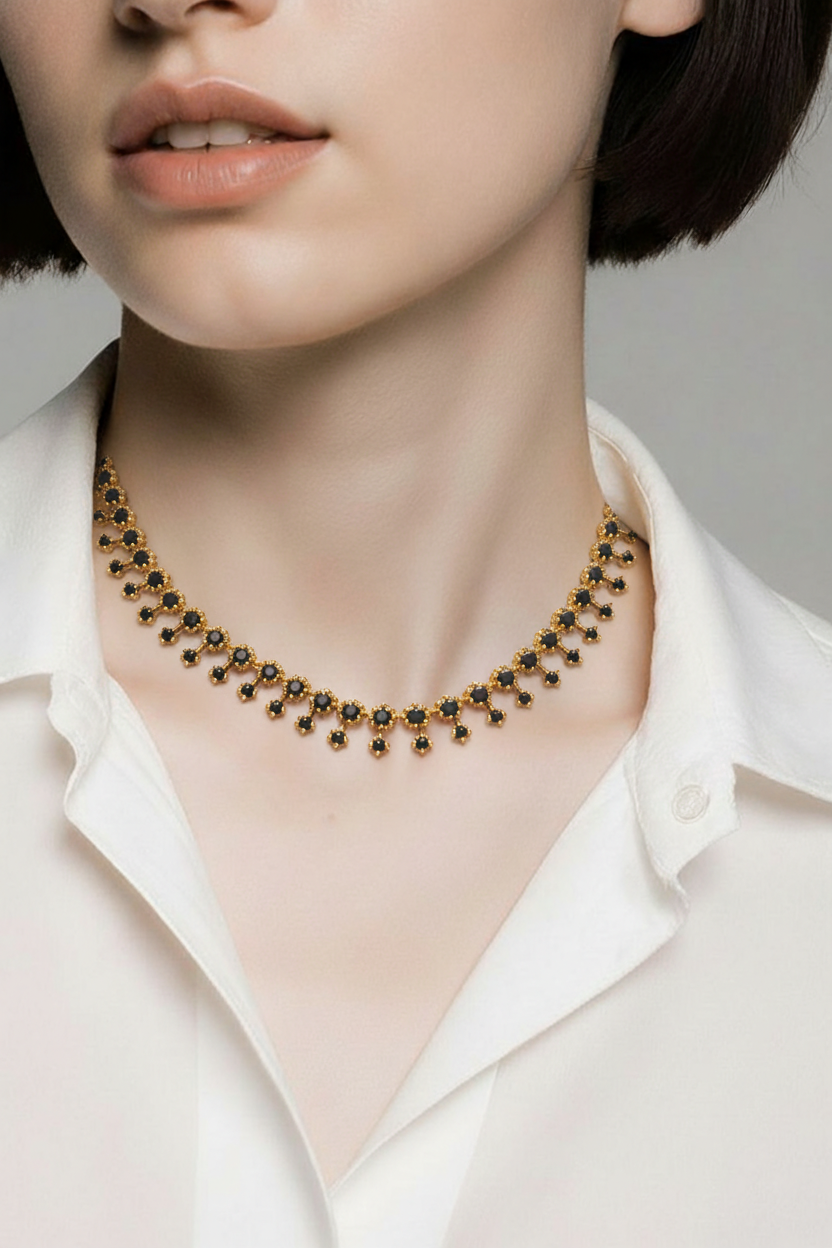 Black sparkling AD Stone Necklace and earrings