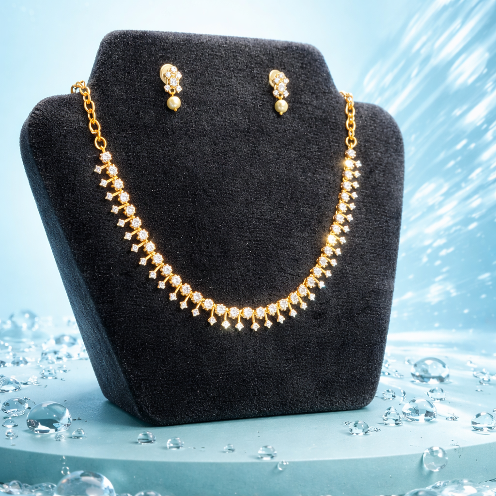 White sparkling AD Stone Necklace and earrings