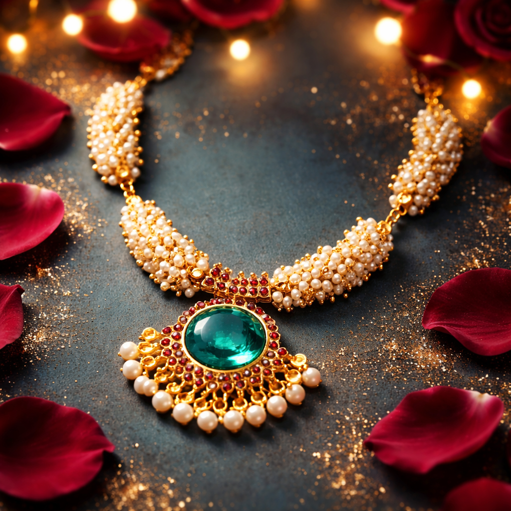Traditional Kemp Stone Pendant Necklace with Pearl Bunch Earrings