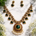 Traditional Green Palakka Necklace & Earring Set