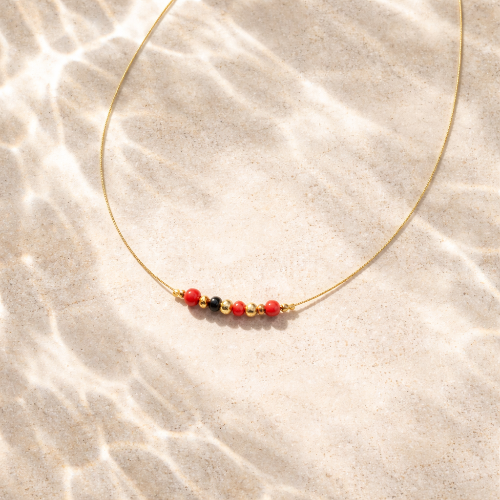Handmade Multicolor Beaded Necklace with Golden Balls