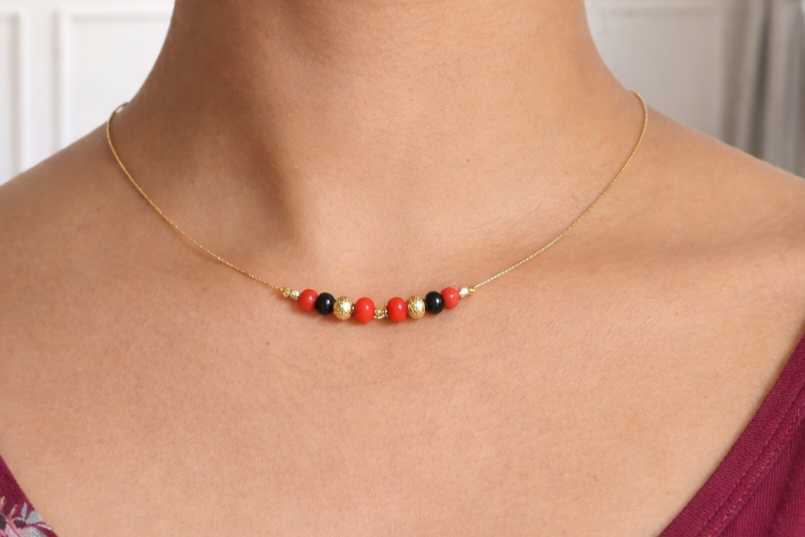 Handmade Multicolor Beaded Necklace with Golden Balls