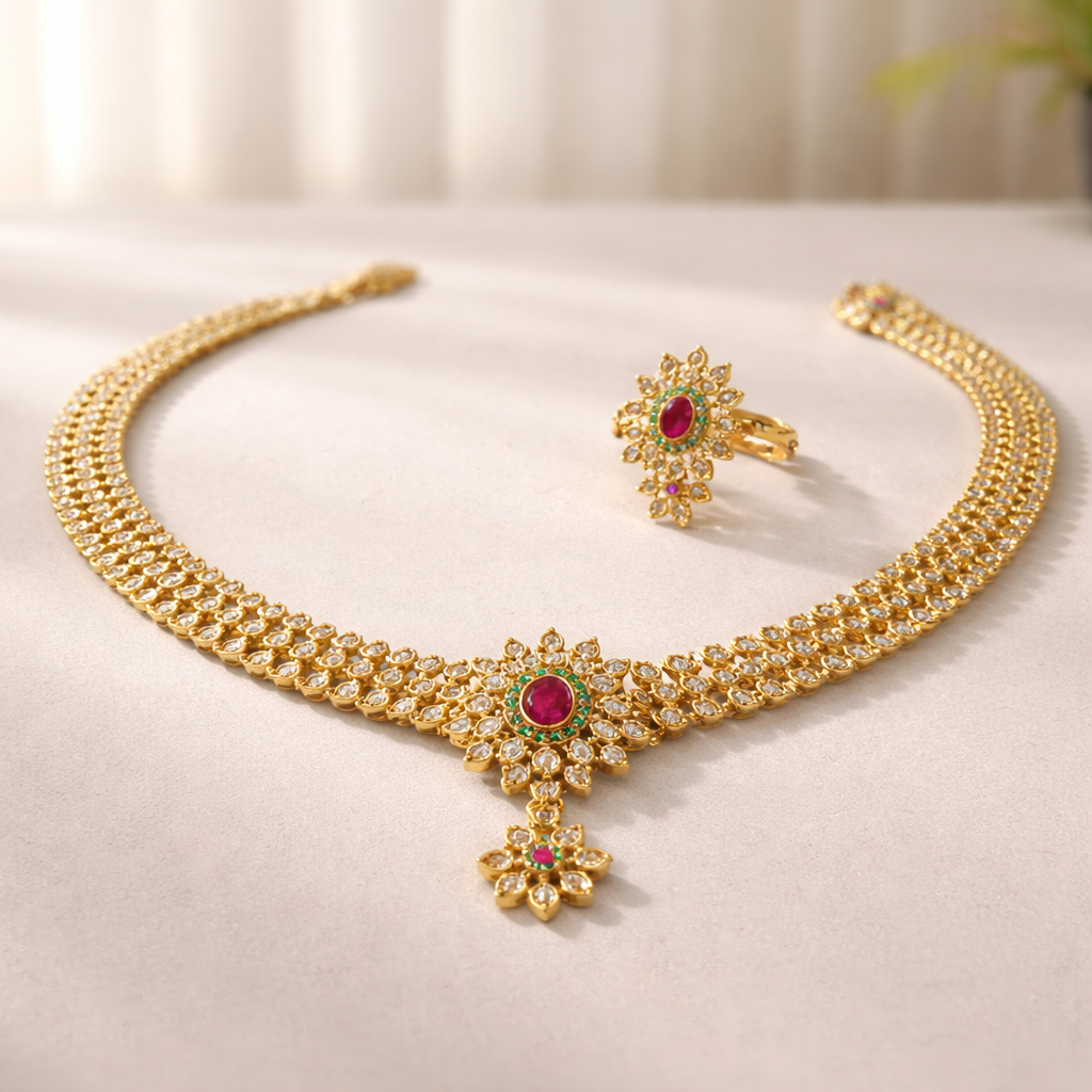 AD Stone Necklace with Earrings