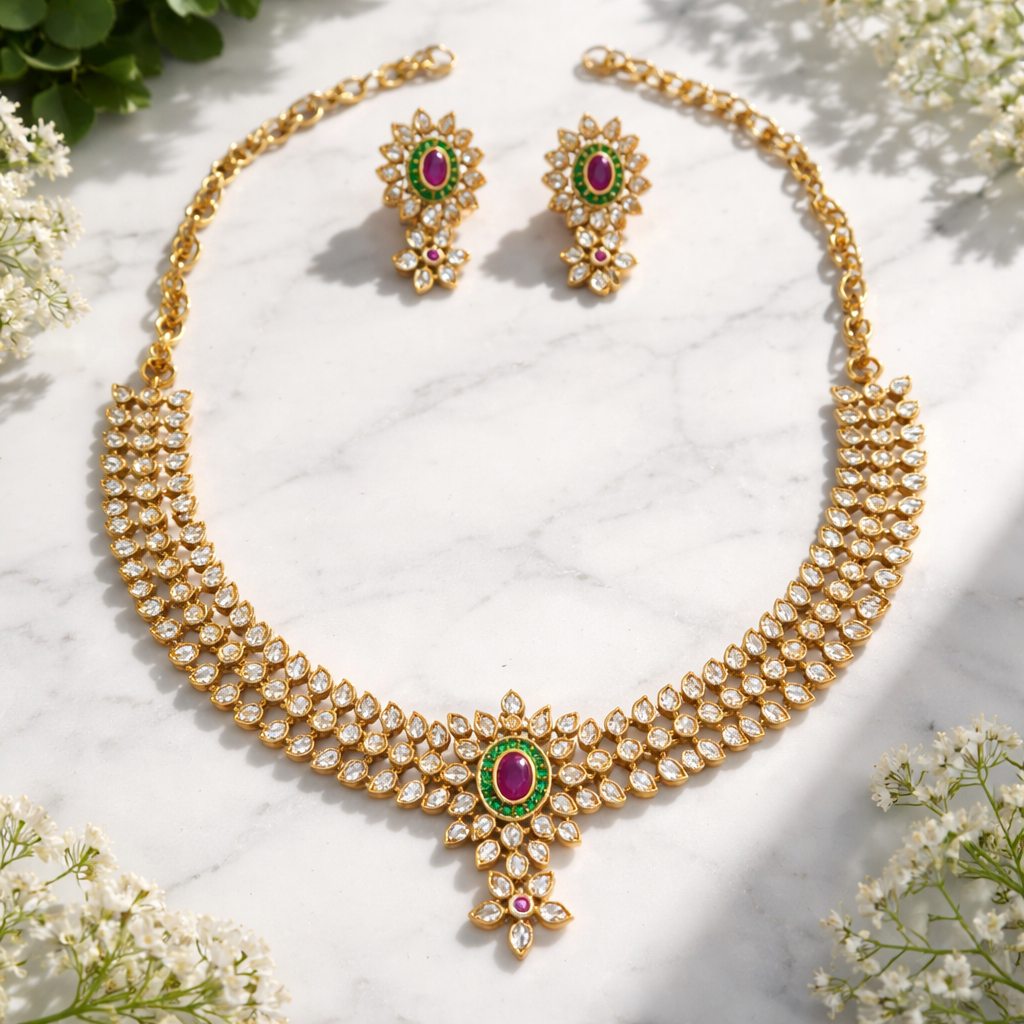 AD Stone Necklace with Earrings