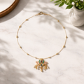 Handmade Enamelled Lotus Necklace with Pearl Drops