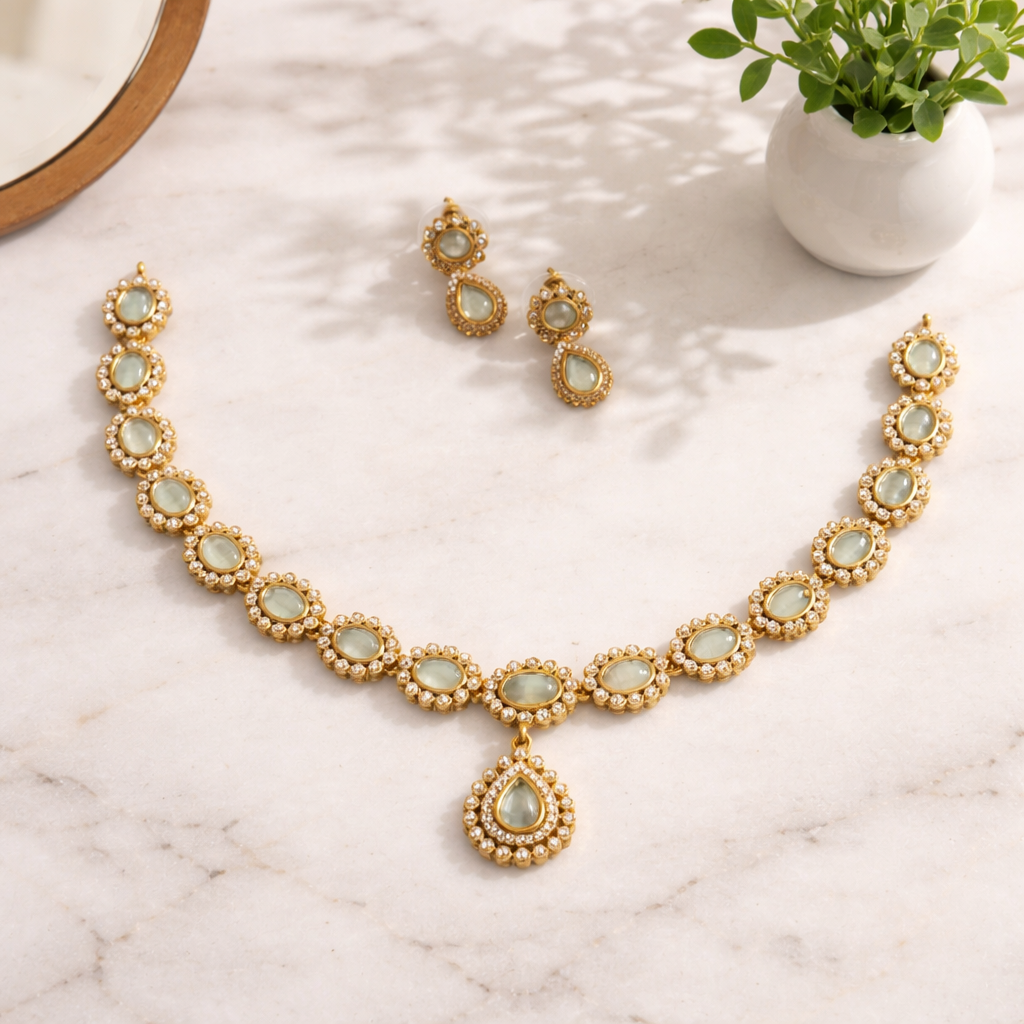 Beautiful AD Stone Necklace and Earrings