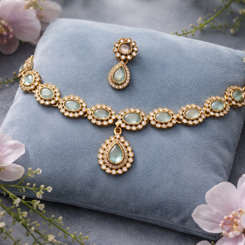 Beautiful AD Stone Necklace and Earrings