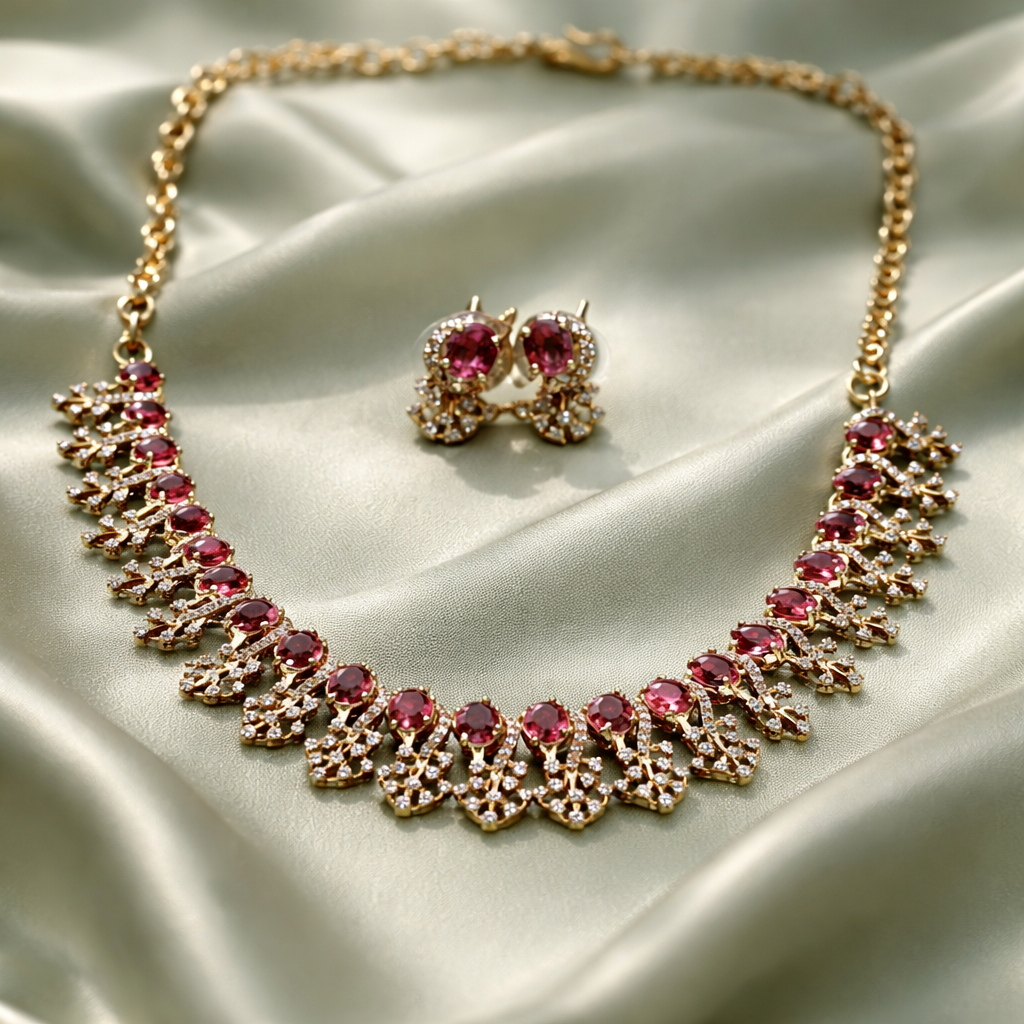 AD Stone Necklace and Earrings