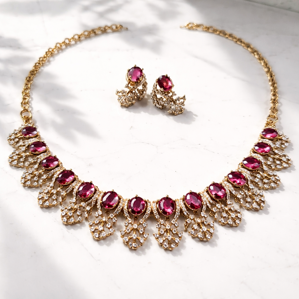 AD Stone Necklace and Earrings