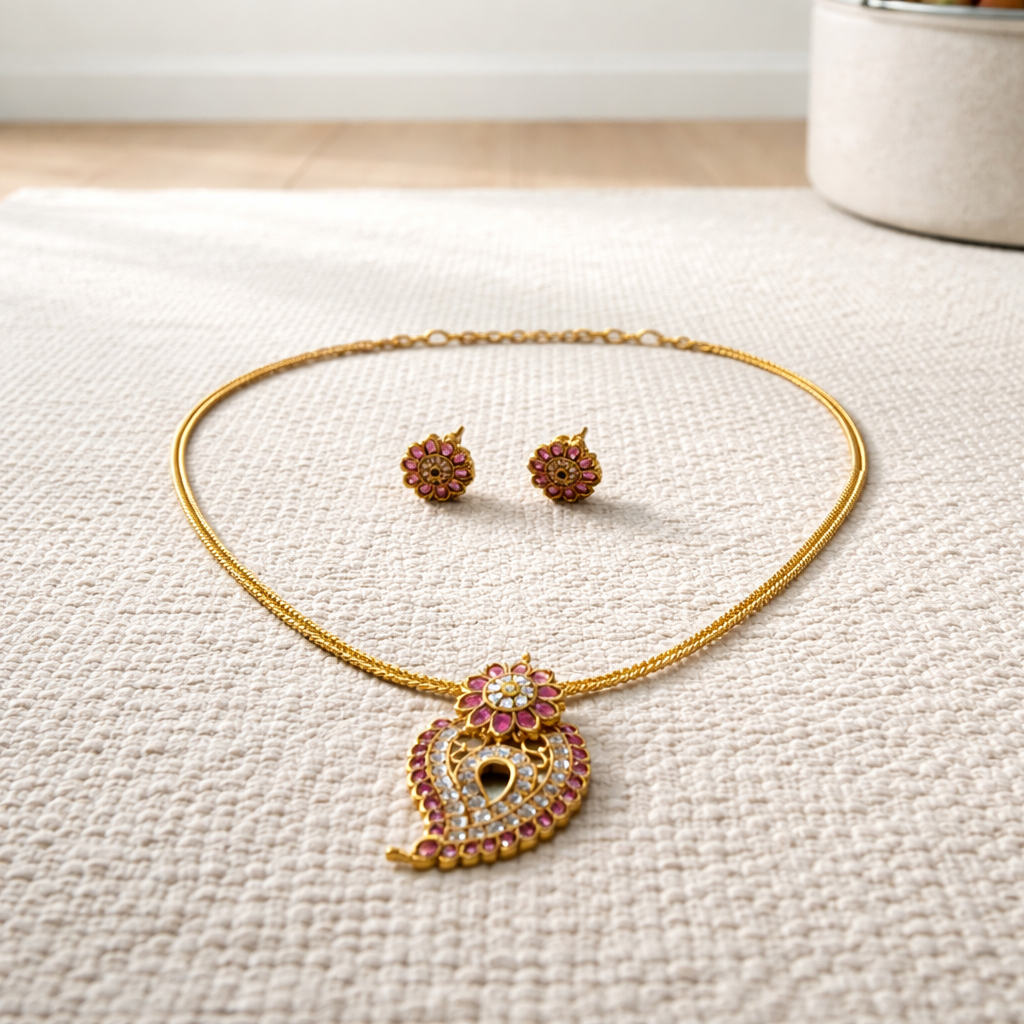 AD Stone Multicolor Mango Necklace With Earrings