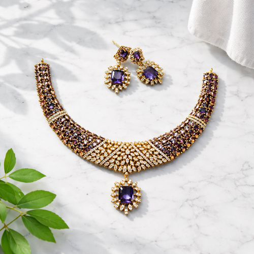 444-AD Stones Necklace and Earrings