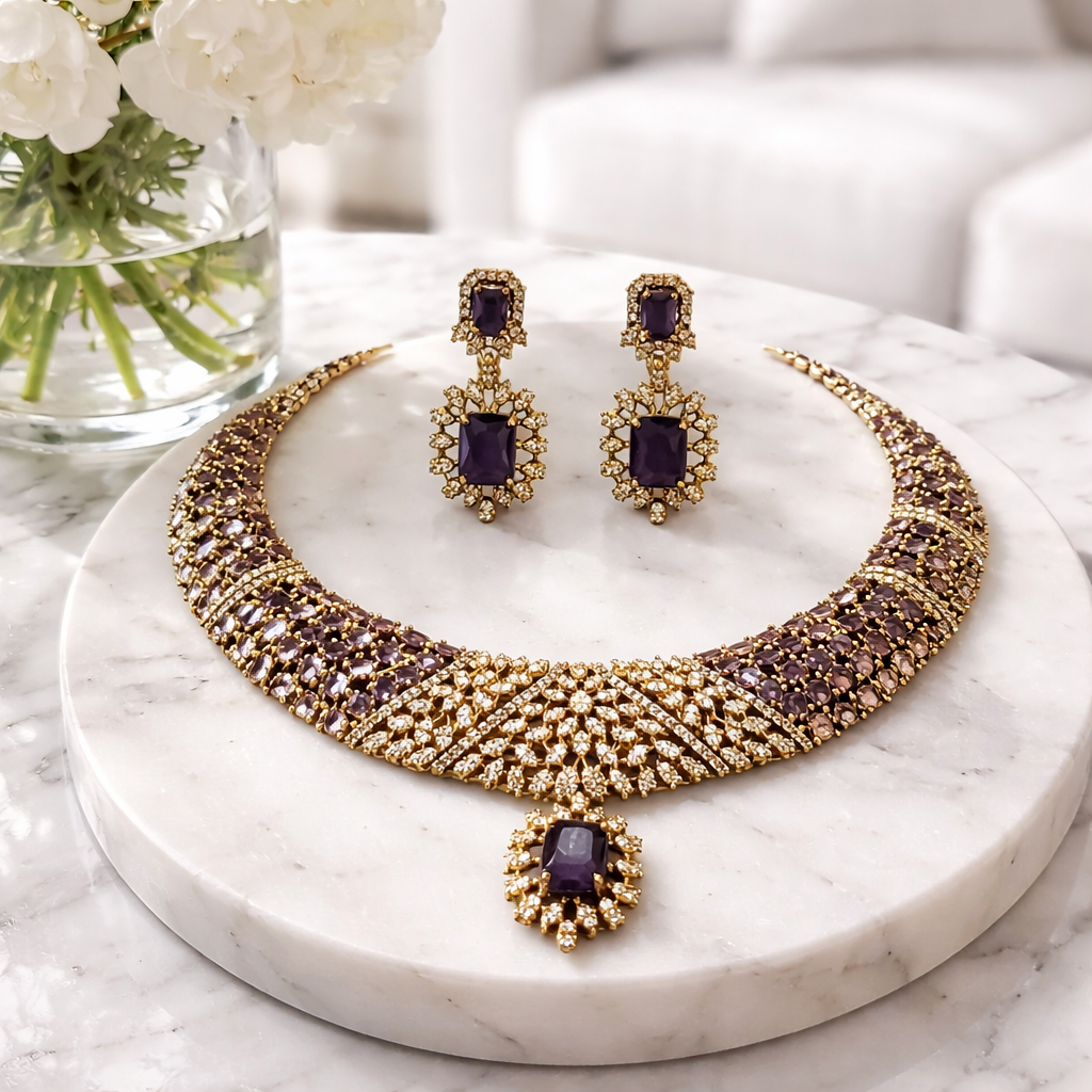 444-AD Stones Necklace and Earrings