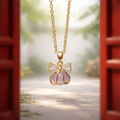 Zircon Bow Pink Beads - Titanium Steel Necklace