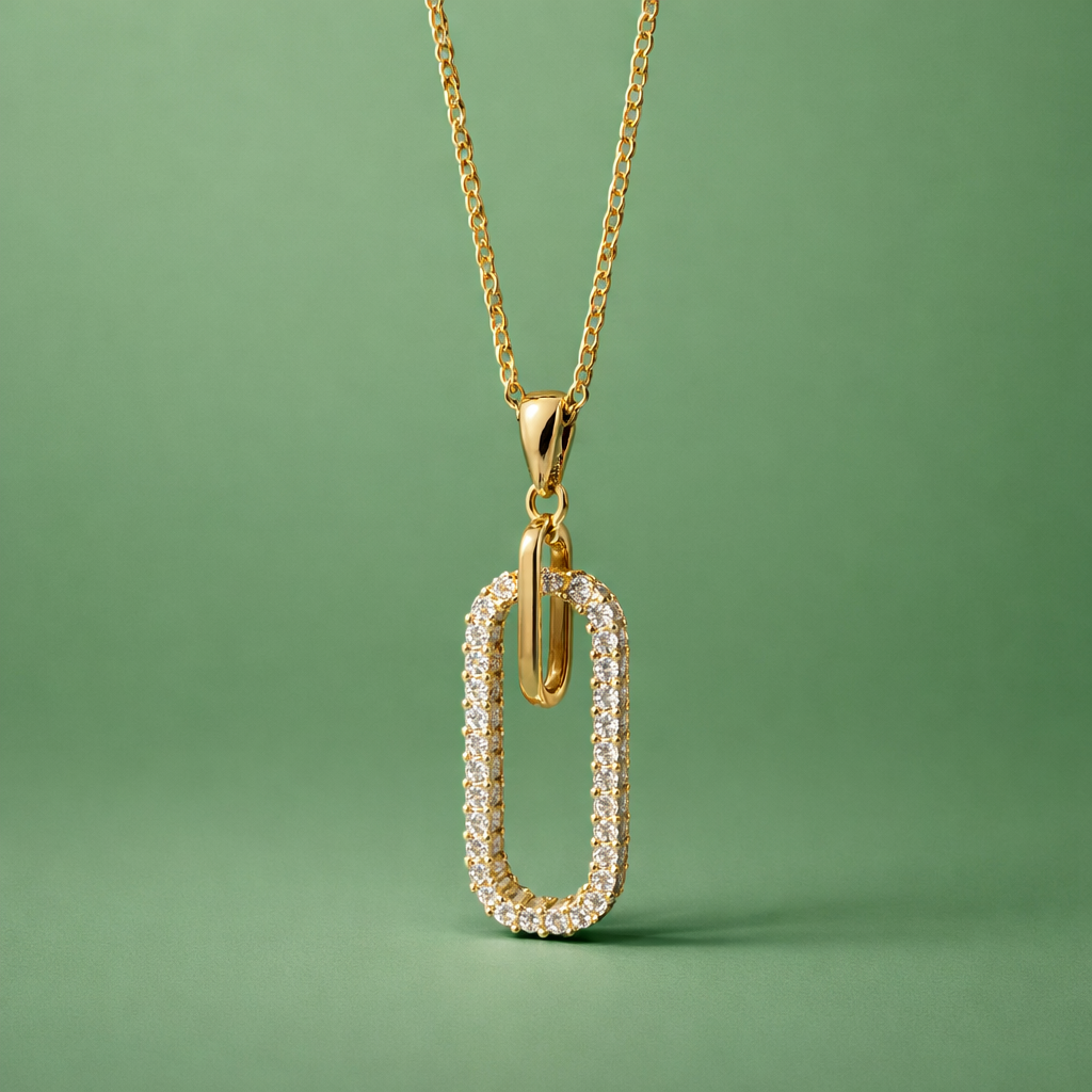 Elegant Oval Paper Clip Pendant Necklace