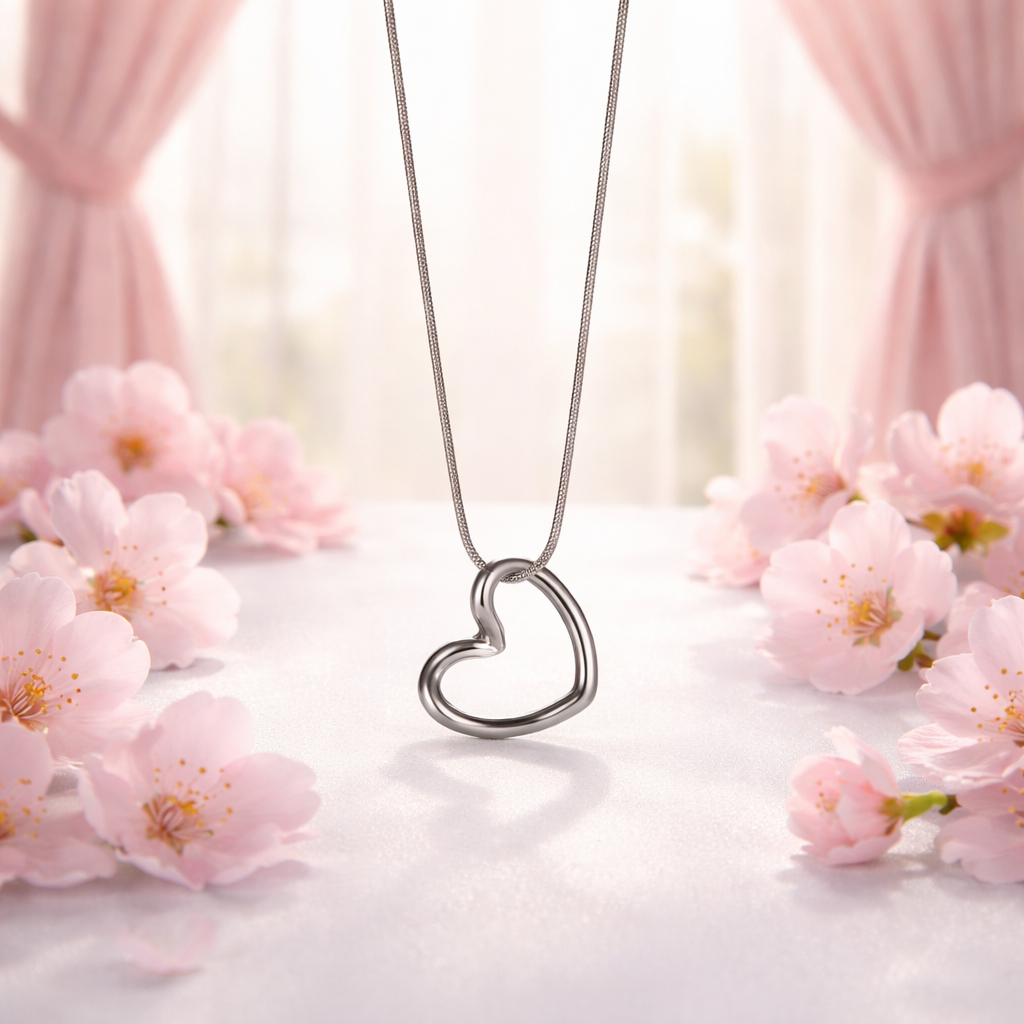 Hollow Heart Steel Color Necklace