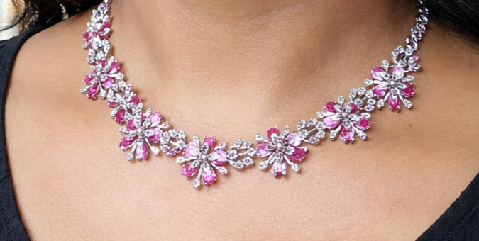 Floral Silver colour Necklace and earrings