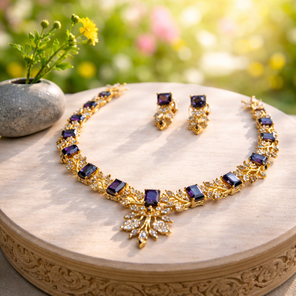 AD Stone Necklace and Earrings