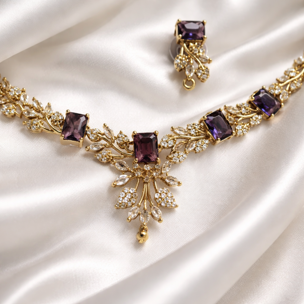 AD Stone Necklace and Earrings