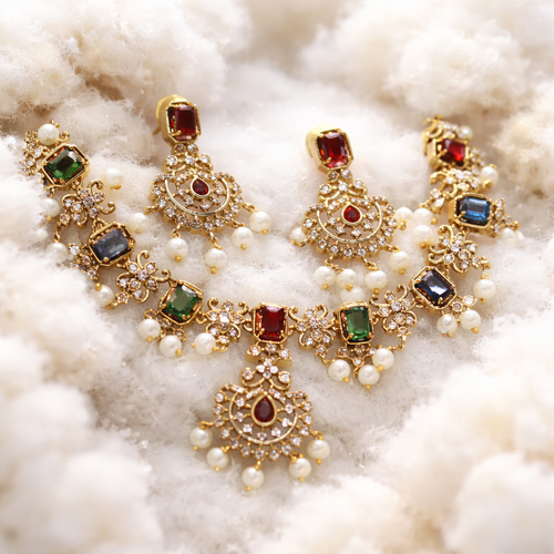 555- AD Stone Necklace and Earrings