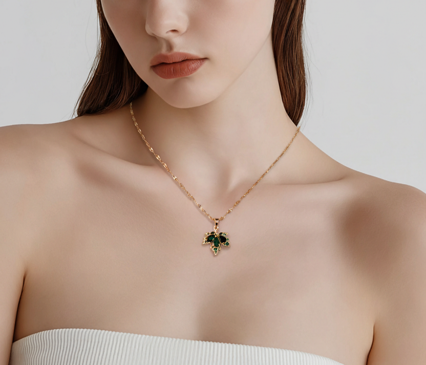Maple Leaf Necklace For Women - Green