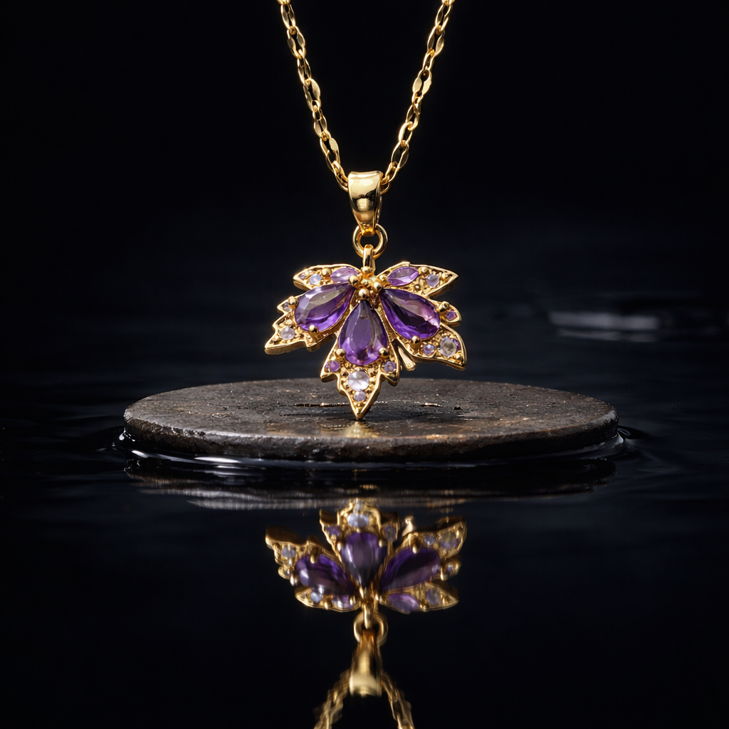 Maple Leaf Necklace For Women - Purple