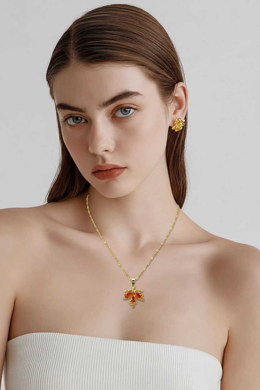Maple Leaf Necklace For Women - Orange