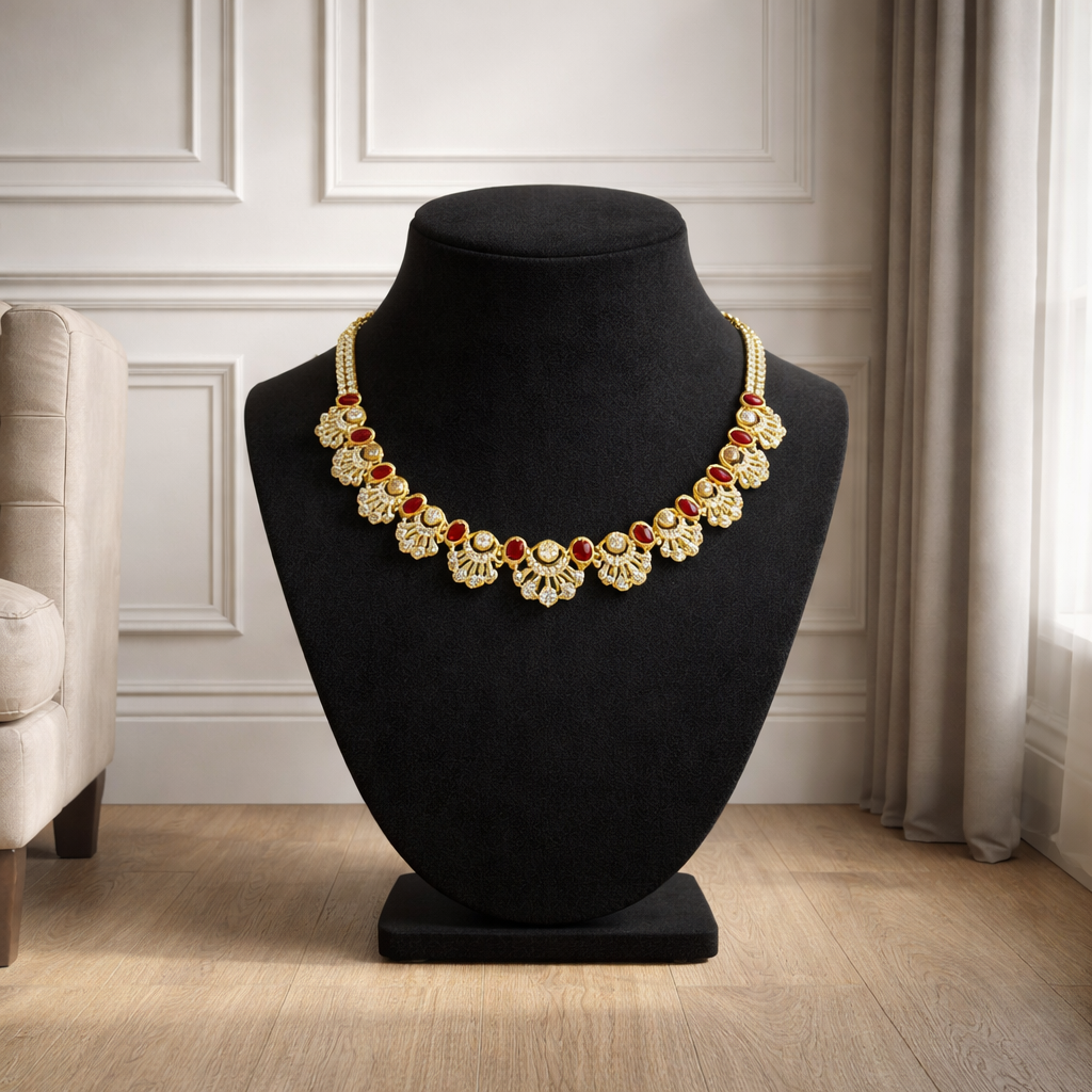 AD stone Floral Necklace and Earrings