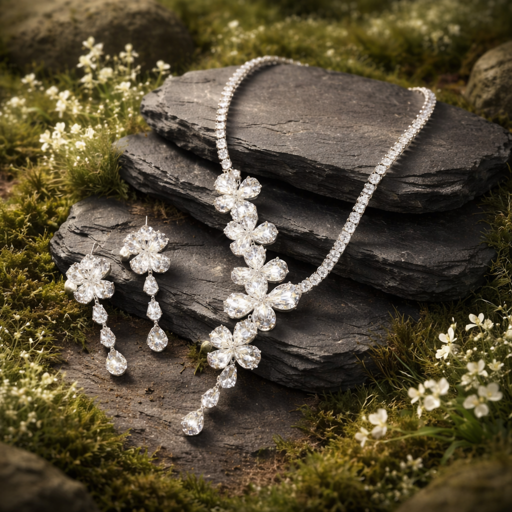 Set of Elegant And Trendy Necklace And Earrings - Color: Silvery
